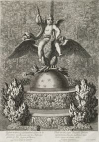 Enfant de bronze, représentant le génie de la puissance royale, assis sur un aigle, qui pousse en l'air un gros jet d'eau