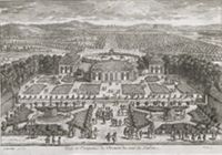 Vue en Perspective de Trianon du côté du jardin