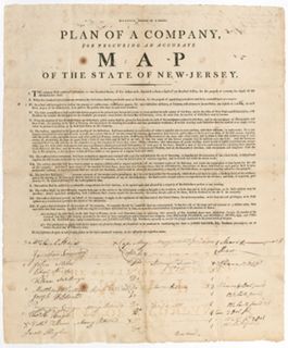 "Plan of a Company, for Procuring an Accurate Map of the State of New-Jersey" (Trenton: G. Craft, 1799) [courtesy of Joseph J. Felcone.] This is the only known copy of the broadside of the prospectus, with the signatures of fifteen Cape May County subscribers. Adjacent to the signatures of several subscribers is the notation "Money returned," with dates beginning in early January 1801. Copy of Aaron Leaming (1740–1829), prominent Cape May citizen.
