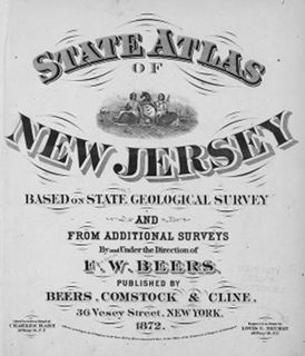 1872: Title page of New Jersey's first state atlas. F. W. Beers. State Atlas of New Jersey: Based on State Geological Survey and from Additional Surveys by and under the Direction of F. W. Beers (New York: Beers, Comstock & Cline, 1872) [Historic Maps Collection].