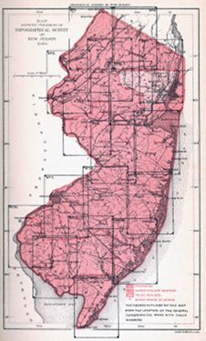 "Map Showing Progress of Topographical Survey of New Jersey 1886." From the same report. Shows the areas covered by the seventeen numbered topographical maps.