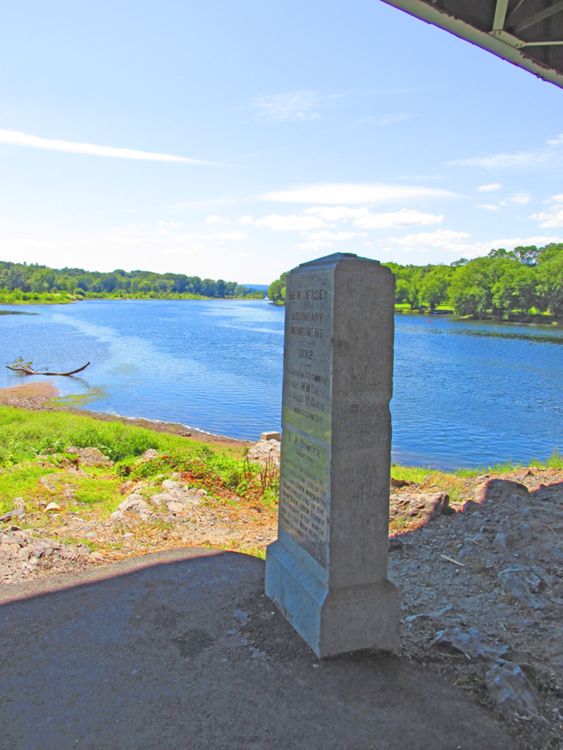 2013: Western boundary monument. Underneath the Interstate 84 bridge that crosses the Delaware River, this is the western boundary marker for the New Jersey/New York border. As it states, the Tri-State Rock (visible behind it in the distance) is 72¼ feet south, which officially indicates the northernmost point of the state.
