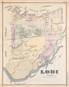 "Lodi Township" Lithograph map, with added color, 40.6 × 31.4 cm. Scale: 120 rods to 1 inch.