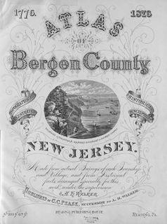 Title page (with view of the Palisades) of the county's first atlas. A. H. Walker. Atlas of Bergen County, New Jersey. Made from Actual Surveys of Each Township and Village, and from Historical Facts, Arranged Specially for This Work, under the Supervision of A. H. Walker (Reading, Pa.: Reading Publishing House, 1876) [Historic Maps Collection]. 167 pp., including illustrations and maps.