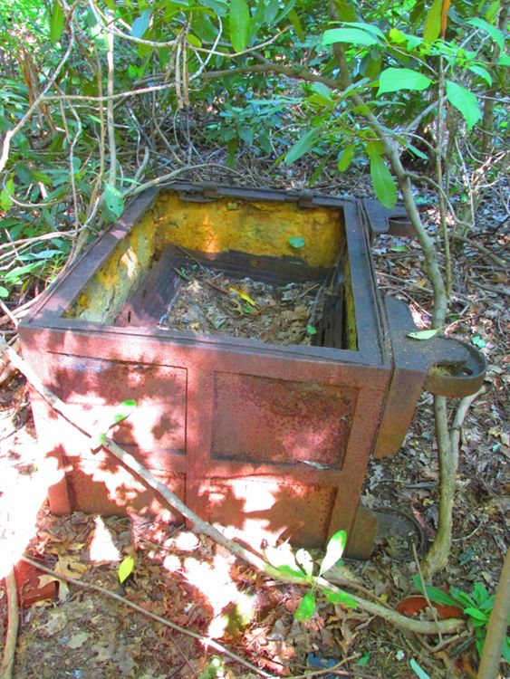 2013:Rusted shell of a nineteenth-century safe found in the woods there.