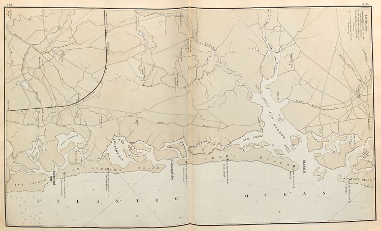 "Coast Section, no. 5," from Absecon Beach to Sea Island. Lithograph map, with added color, 51.6 × 29.8 cm. Includes Life-Saving Stations Nos. 29–34: Great Egg, Beazley, Peck's Beach, Corson's Inlet, Ludlam's Beach, Townsend Inlet.