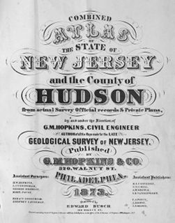 Title page. Note that Hopkins is described as the "author of all the Maps made for the Late Geological Survey of New Jersey." Griffith Morgan Hopkins, Jr. Combined Atlas of the State of New Jersey and the County of Hudson: From Actual Survey, Official Records & Private Plans (Philadelphia: G. M. Hopkins, 1873) [Historic Maps Collection]. 169 pp., including maps.