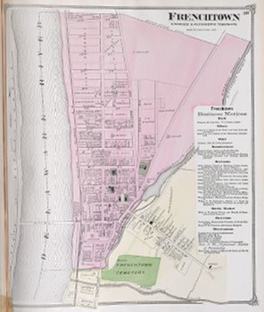 "Frenchtown." Lithograph map, with added color, 35 × 28.5 cm. Scale: 24 rods to 1 inch.