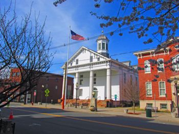 2014: Hunterdon County Courthouse (Flemington). Built in 1828, the Greek revival–style courthouse was conceived as a temple of justice. This was the site of the "Trial of the Century" in 1935, in which Bruno Richard Hauptmann was convicted of kidnapping the Lindbergh baby and sentenced to death.