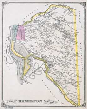 "Map of Hamilton Township." Lithograph map, with added color, 39.7 × 31 cm. Scale: 1 mile to 2 inches.