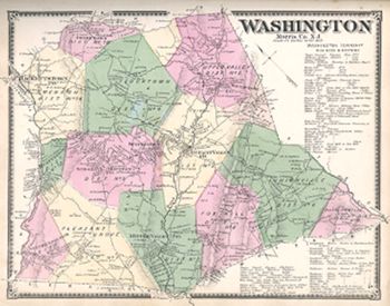 "Washington [Township]." Lithograph map, with added color, 26.4 × 34.3 cm. Scale: 1 mile to 1.5 inches.