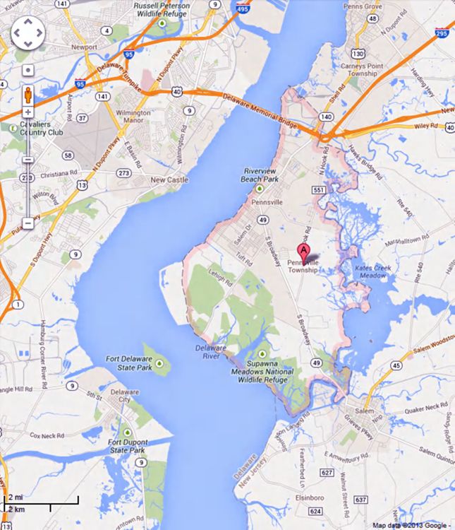 Delaware/New Jersey border [Map data: Google Maps, 2013]