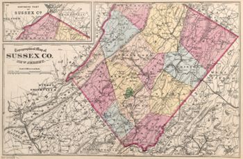 F. W. Beers. 'Topographical Map of Sussex Co., New Jersey.'' From Beers's "State Atlas of New Jersey: Based on State Geological Survey and from Additional Surveys by and under the Direction of F. W. Beers" (New York: Beers, Comstock & Cline, 1872) [Historic Maps Collection]. Lithograph map, with added color, 34.7 × 54.5 cm. Scale: 2 miles to 1 inch.
