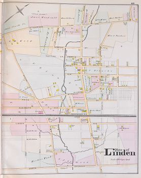 "Plan of Linden." Lithograph map, with added color, 43.4 × 34 cm. Scale: 500 feet to 1 inch.