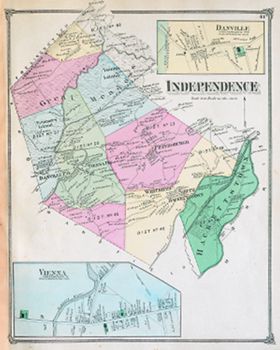 "Independence [Township]." Lithograph map, with added color, 35.7 × 27.6 cm. Scale: 200 rods to 1 inch. Includes inset plans of Danville and Vienna (both at the scale of 30 rods to 1 inch).